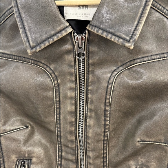 Stradivarius Vintage Style Vegan Leather Moto Jacket Size XS - Picture 8 of 12
